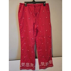 Victoria Secret pajama Lounge Pants sz L Women's Embroidered Heart 100% Cotton